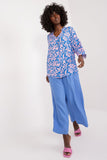 Colorful Decorative Button Blouse with 3/4 Sleeves