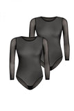 Sheer Black Mesh Women's Long Sleeve Bodysuit Set