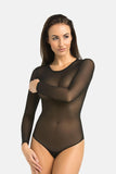 Sheer Black Mesh Women's Long Sleeve Bodysuit Set