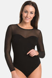 Elegant Women's Long Sleeve Bodysuit with Mesh Detail