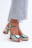 Floral Block Heel Sandals with Adjustable Strap for Comfort