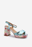 Floral Block Heel Sandals with Adjustable Strap for Comfort