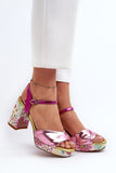 Floral Block Heel Sandals with Adjustable Strap for Comfort