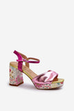 Floral Block Heel Sandals with Adjustable Strap for Comfort