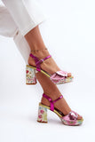 Floral Block Heel Sandals with Adjustable Strap for Comfort