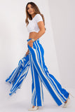 Elegant Wide Leg Striped Trousers with Zip and Button Closure