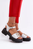 Stylish Women's Leather Sandals with Gold Ornament and Buckle