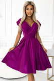 Fuchsia Flared Dress with Elegant Envelope Neckline