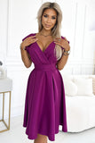 Fuchsia Flared Dress with Elegant Envelope Neckline
