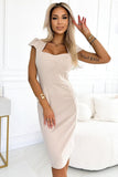Beige Elegant Short Sleeve Dress with Nice Neckline