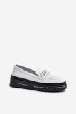 Trendy Women's Leather Loafers with Chain Detail & Comfort Insole