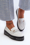 Trendy Women's Leather Loafers with Chain Detail & Comfort Insole