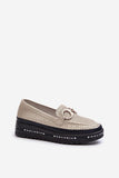 Stylish Women's Leather Platform Loafers with Lace Detail