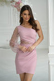 Asymmetrical Mini Dress with Sequin One-Shoulder Sleeve