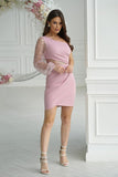Asymmetrical Mini Dress with Sequin One-Shoulder Sleeve