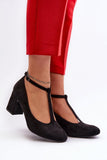Eco-Suede Women's Pumps with Block Heel and Adjustable Strap