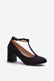 Eco-Suede Women's Pumps with Block Heel and Adjustable Strap