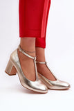 Eco Leather Block Heel Pumps with Adjustable Strap for Women