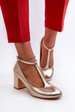 Eco Leather Block Heel Pumps with Adjustable Strap for Women
