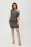 Asymmetrical Draped Mini Dress with Metallic Shine