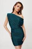 Asymmetrical Mini Dress with Metallic Thread Shine