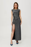 Elegant Knitted Tube Dress with Metallic Thread and Slit