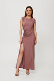 Elegant Metallic Thread Tube Dress with High Leg Slit