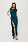 Elegant Metallic Thread Tube Dress with High Slit & Draping
