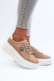 Elegant Women's Leather Sneakers with Gold Detailing