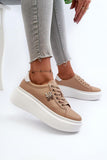 Elegant Women's Leather Sneakers with Gold Detailing