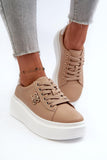 Elegant Women's Leather Sneakers with Gold Detailing