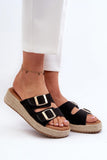 Eco-Suede Platform Flip-Flops with Adjustable Straps