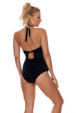 Elegant Black Open Back Swimsuit with Ruching Details