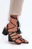 Eco Leather Womenâs Sandals with Interwoven Straps & Studs