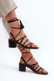 Eco Leather Womenâs Sandals with Interwoven Straps & Studs