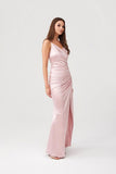 Elegant Open Back Maxi Dress with Draped Neckline and Slit