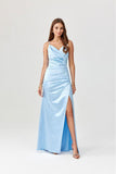 Elegant Open Back Maxi Dress with Side Slit and Draped Neckline