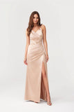 Elegant Open Back Maxi Dress with Side Slit and Draped Neckline