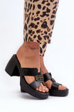 Elegant Leather Flip-Flops with Block Heel and Gold Accent