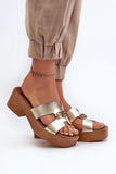 Elegant Women's Leather Flip-Flops with Gold Ornament