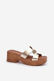 Elegant Women's Leather Flip-Flops with Gold Ornament