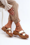 Elegant Women's Leather Flip-Flops with Gold Ornament