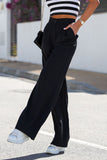 Classic High-Waist Straight Trousers with Pockets