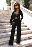 Elegant V-Neck Jacket and Wide-Leg Pants Set