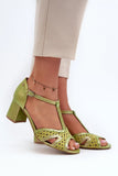 Elegant Women's Leather Sandals with Block Heel and Buckle