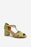 Elegant Women's Leather Sandals with Block Heel and Buckle