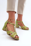 Elegant Women's Leather Sandals with Block Heel and Buckle