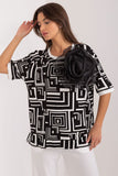 Elegant Everyday Blouse with Flower Brooch and Geometric Pattern