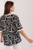 Elegant Everyday Blouse with Flower Brooch and Geometric Pattern