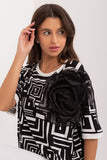 Elegant Everyday Blouse with Flower Brooch and Geometric Pattern